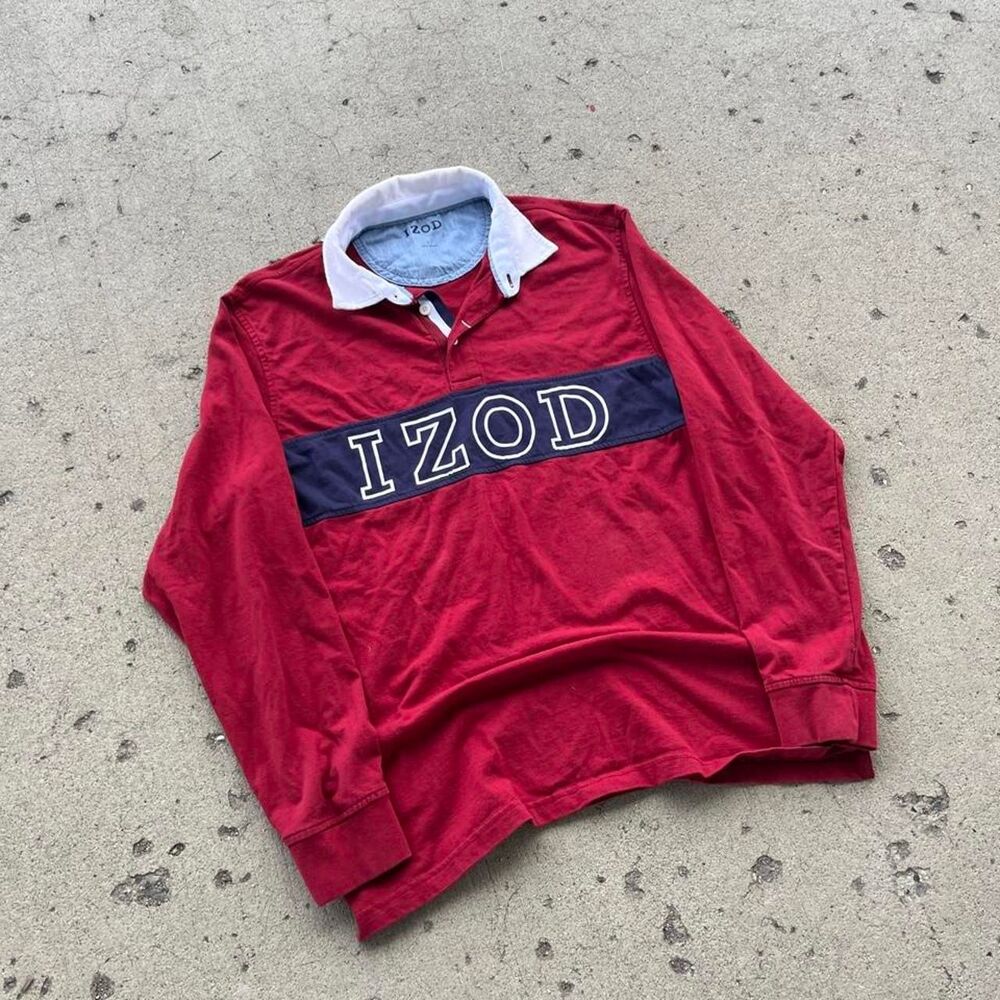 Izod Old Money Y2K Spellout Rugby Longsleeve Shirt